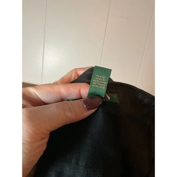 Lauren RL Fit and Flare Black Linen Button Front Belted Shirt Dress  Midi Sz L - Picture 10 of 12